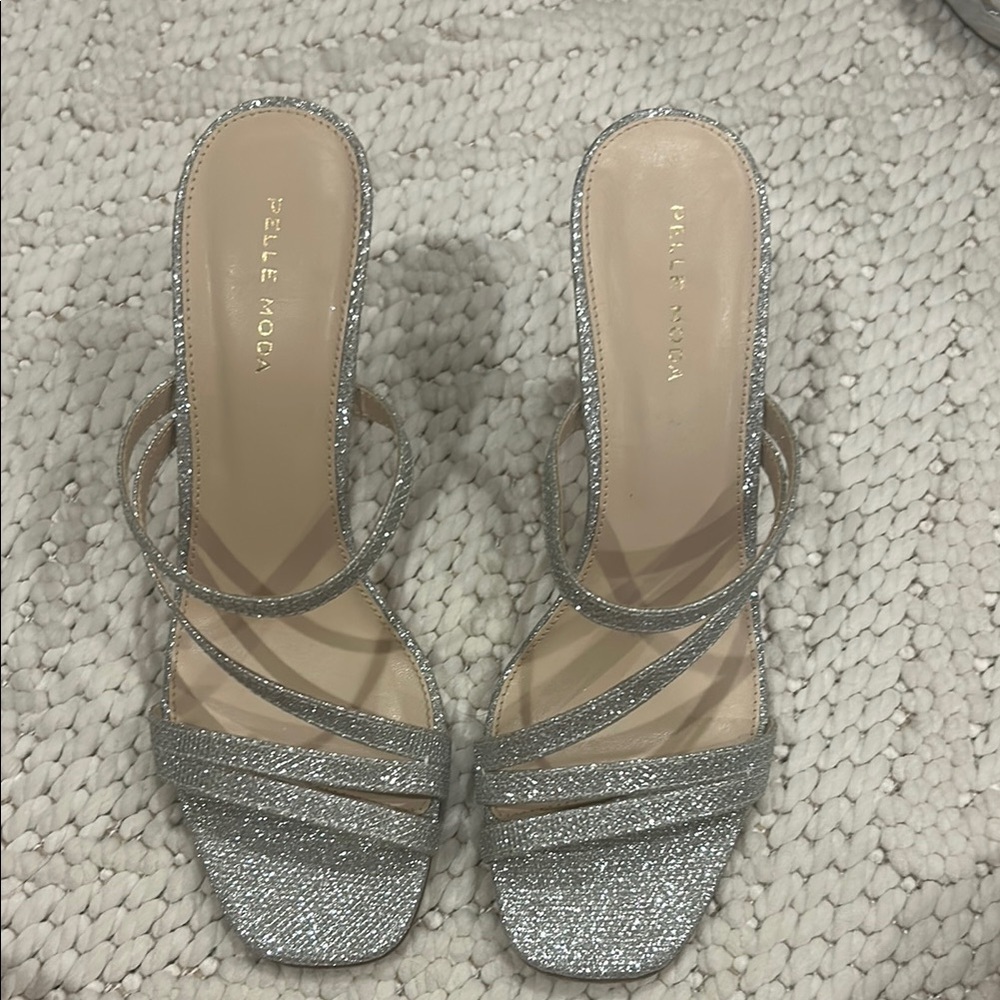 Pelle Moda Silver Heels with Shimmering Straps